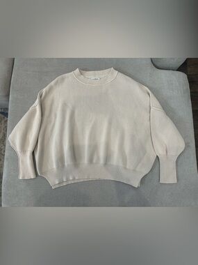 Pink Lily Cream Ribbed Crewneck Sweater
